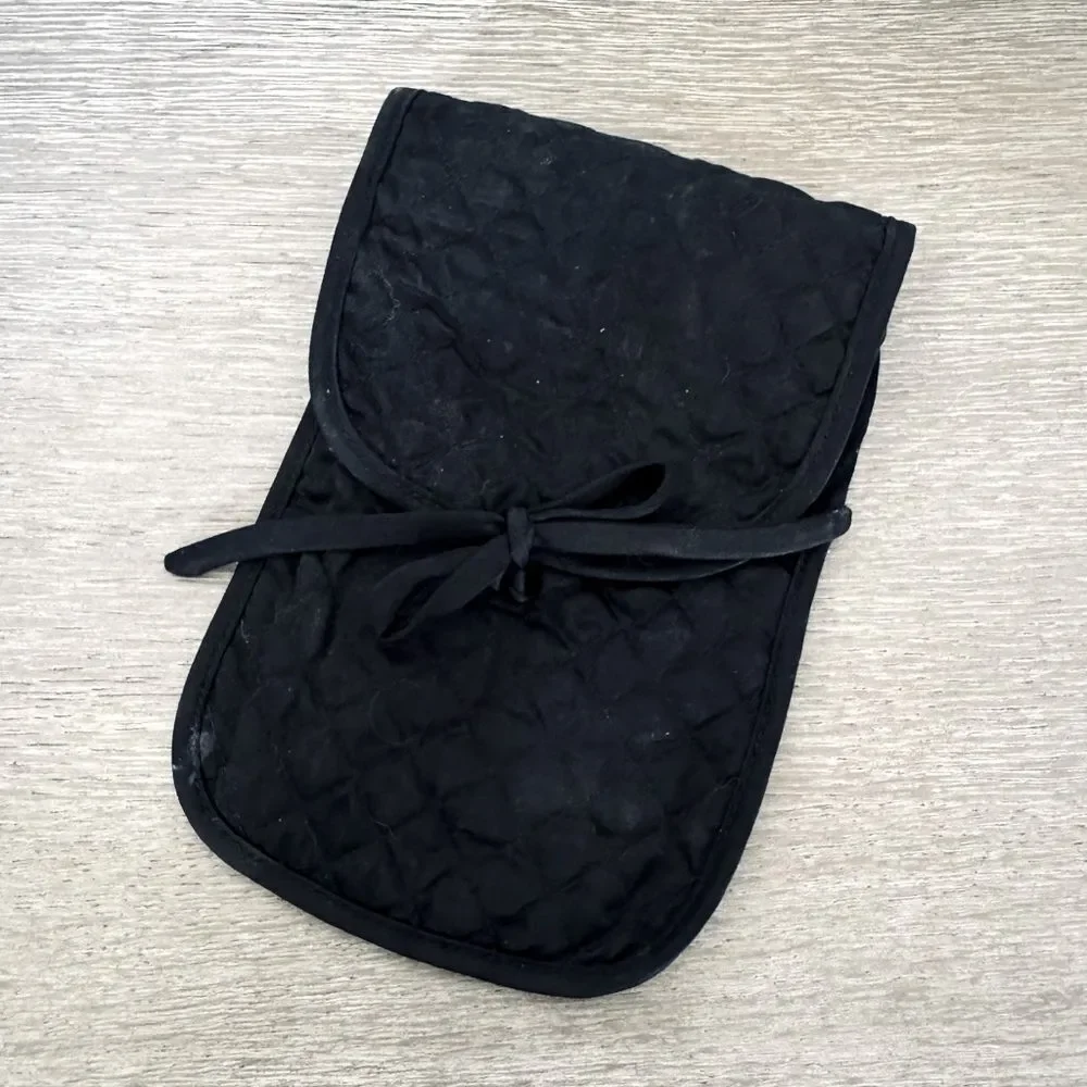 Black Quilted Fabric Coametic Makeup Brushes Travel Organizer Case